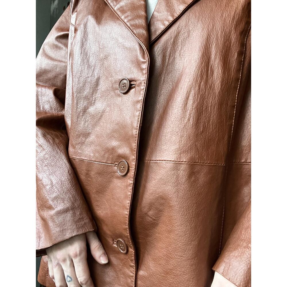Vintage Brown Leather Blazer | Cognac Brown 3-Button Jacket | Size XL - Picture 7 of 8